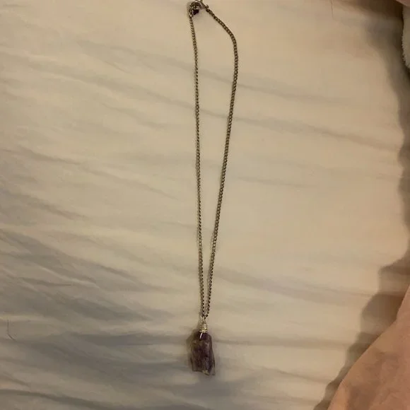 Rough Amethyst Crystal Necklace and Chain - Picture 3 of 3